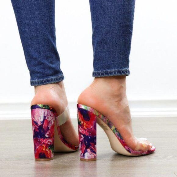 Clear Strappy Chunky High Heel Slider Sandal - Picture 5 of 8